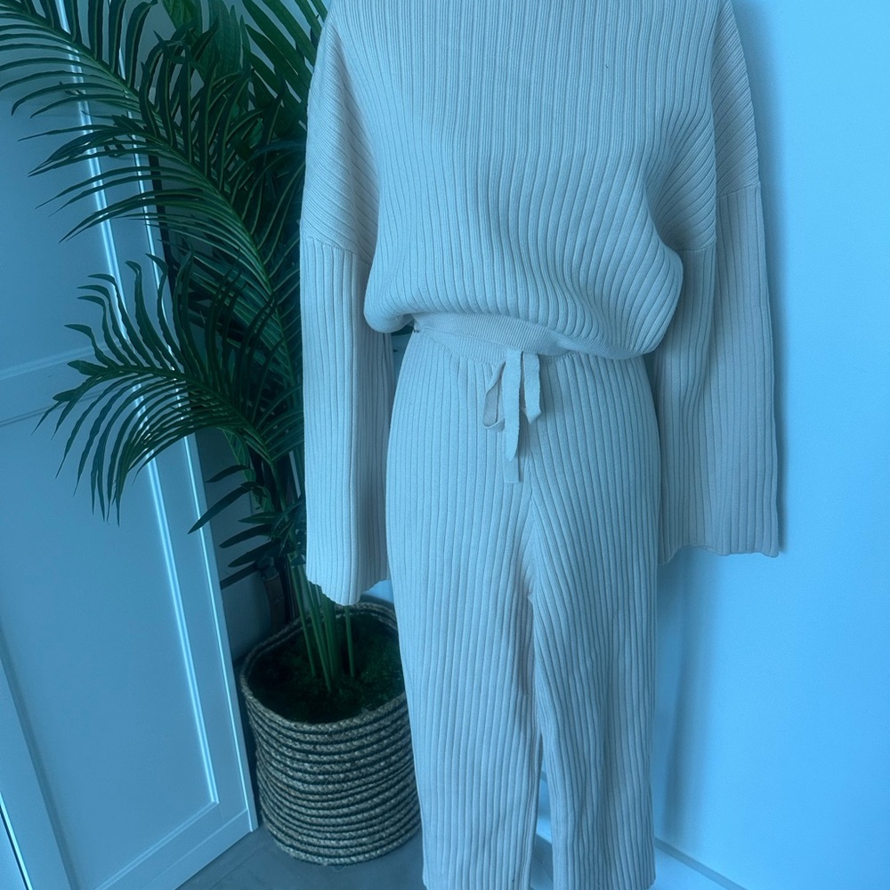 Cream Ribbed Knit Sweater and Pants Set brand Lulus